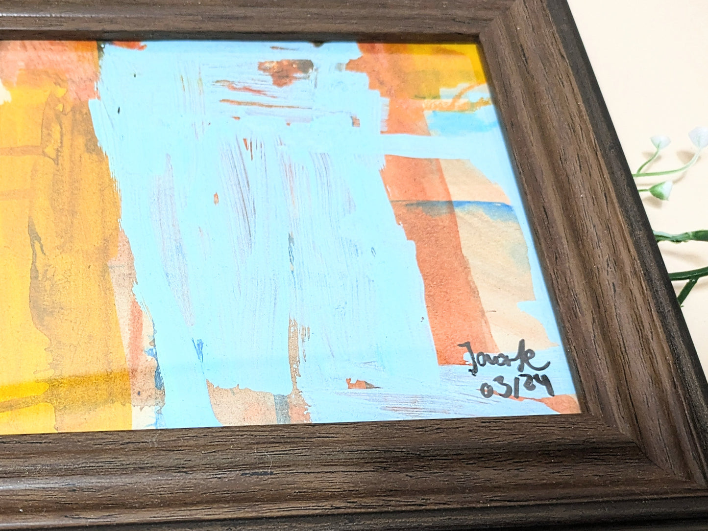Gerahmtes Gemälde „Fenster in Orange” DIN A5