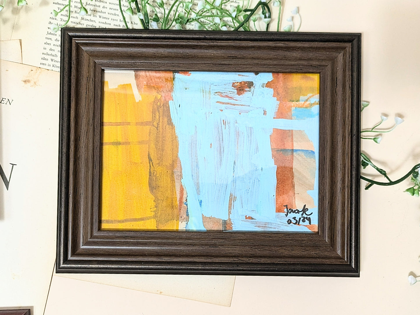 Gerahmtes Gemälde „Fenster in Orange” DIN A5