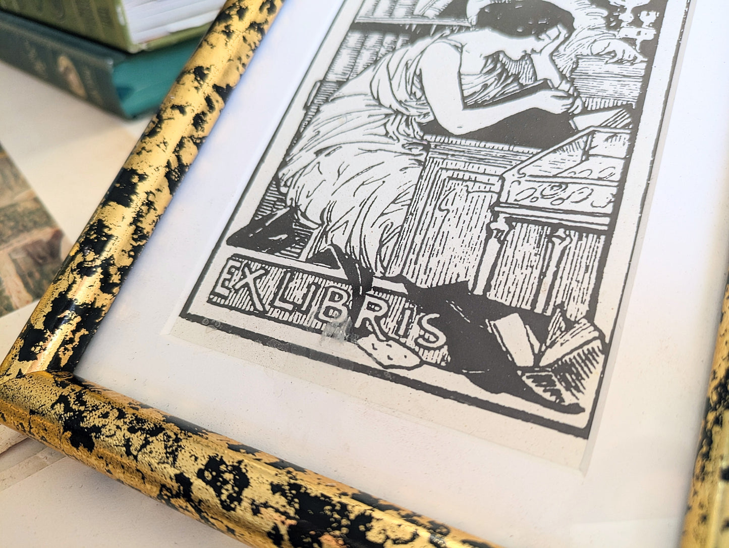 Framed bibliophile Ex Libris print in black