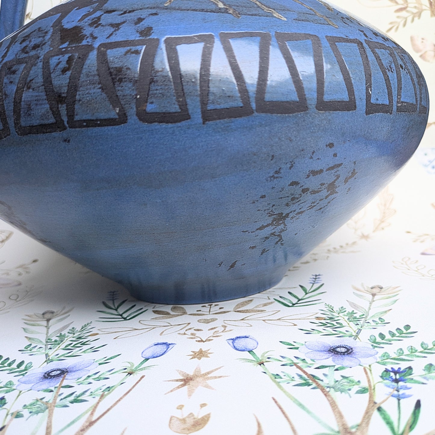 Henkelvase von Hans Welling für Ceramano Pergamon WGP in blau