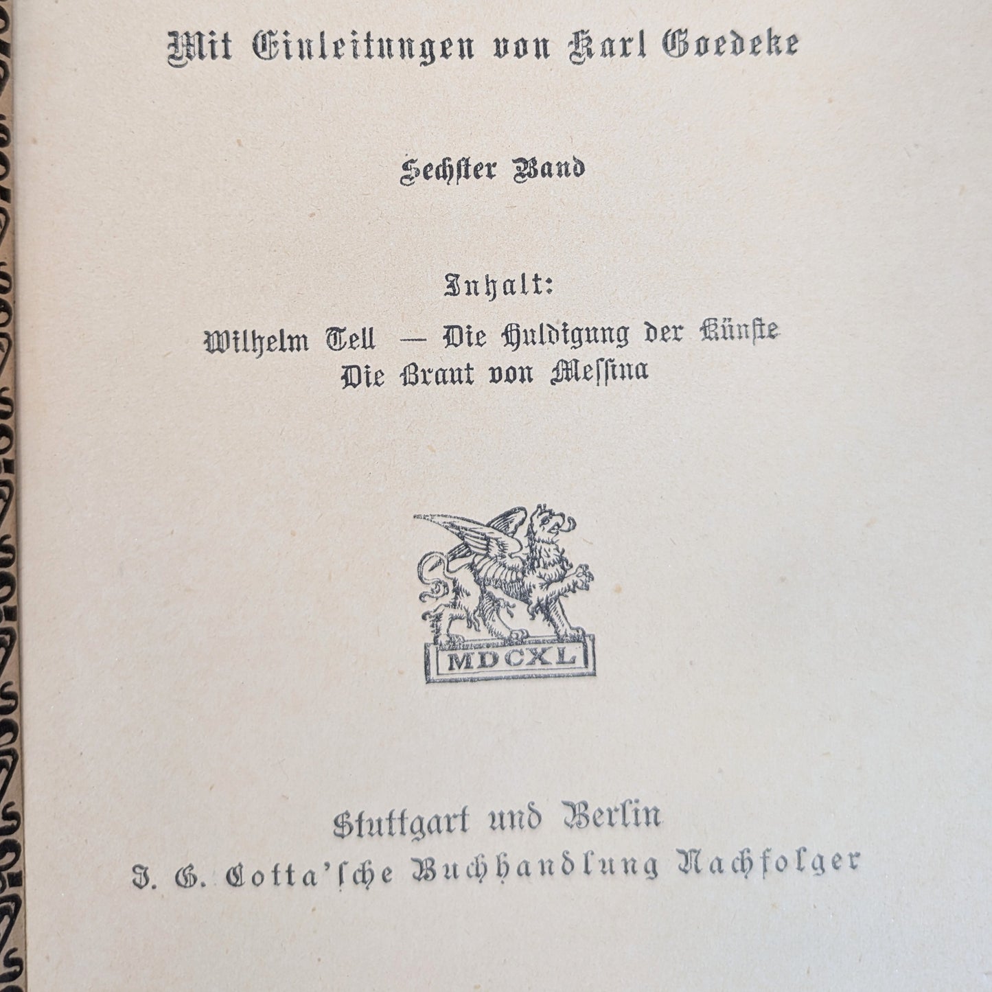Schillers Werke „Cottasche Bibliothek der Weltliteratur“ Band 6