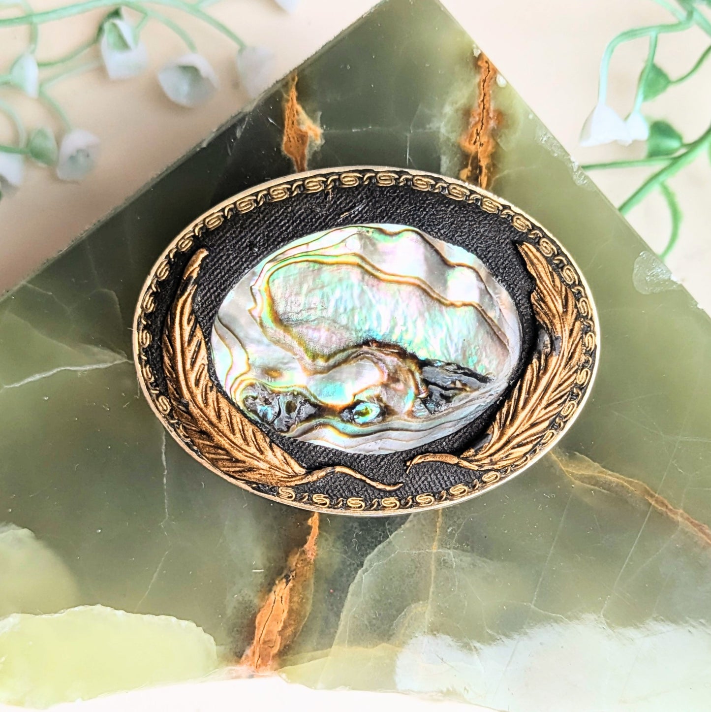 Brooch with shell inlay