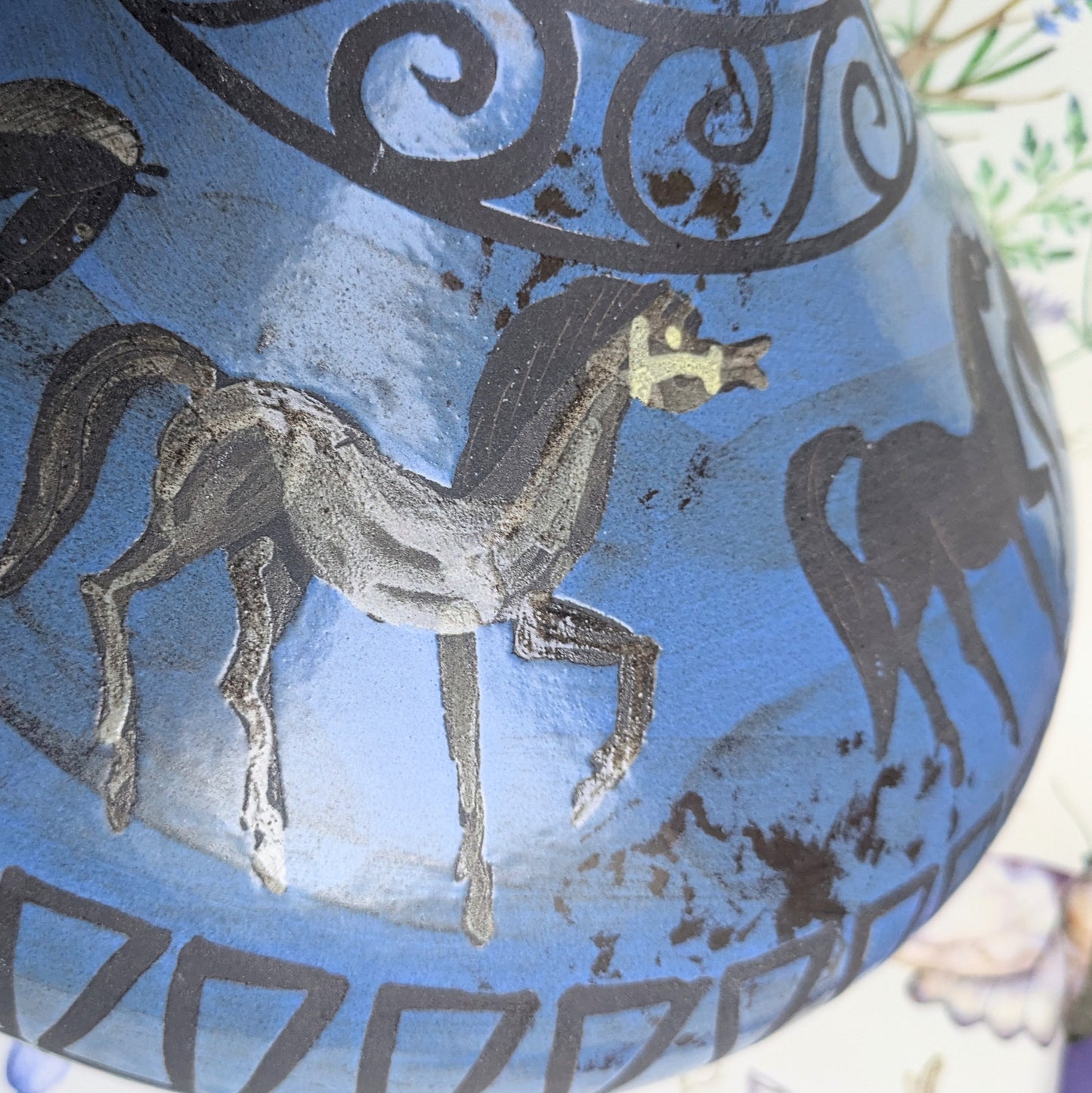 Henkelvase von Hans Welling für Ceramano Pergamon WGP in blau