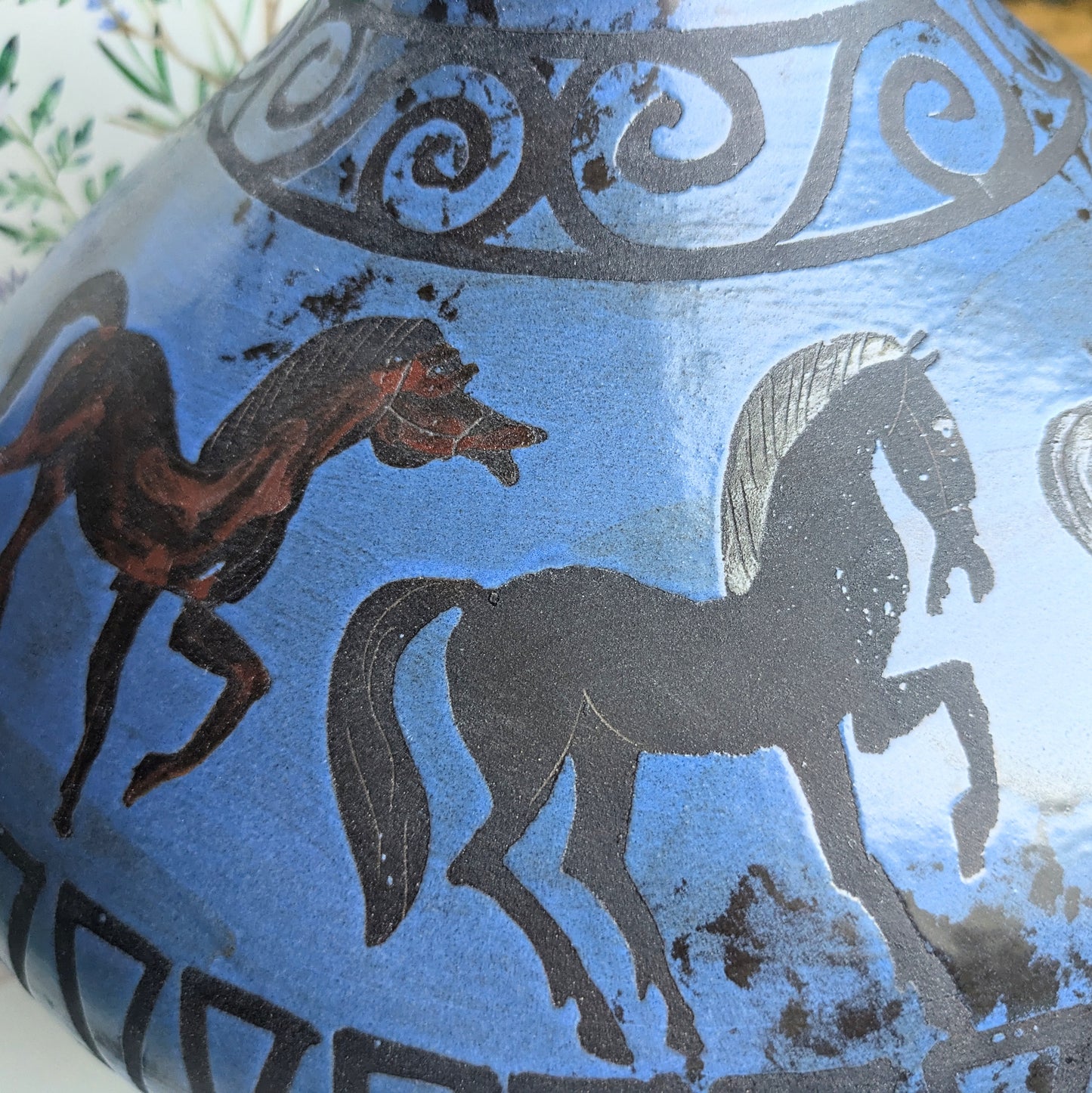 Henkelvase von Hans Welling für Ceramano Pergamon WGP in blau