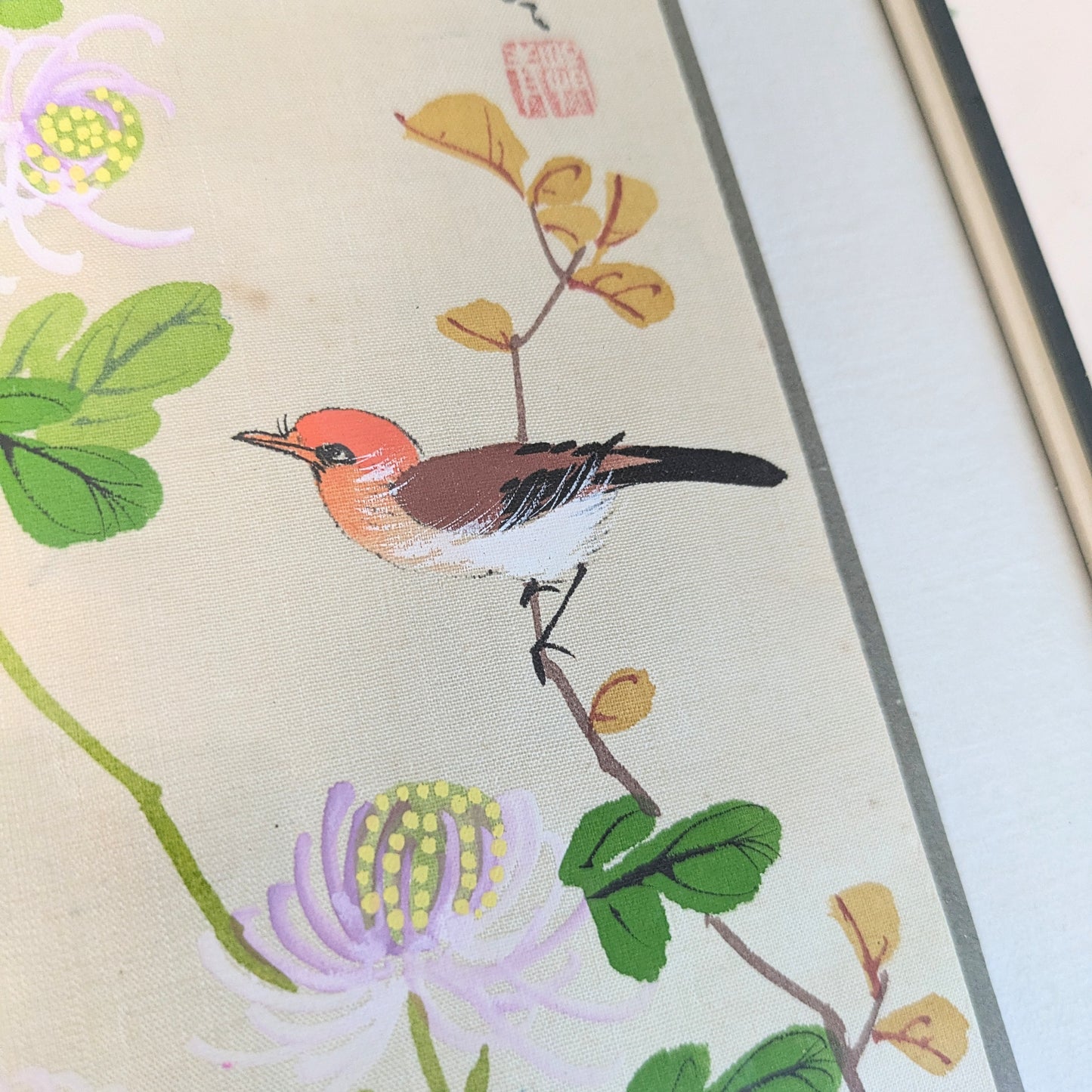 Asian painting bird with chrysanthemums