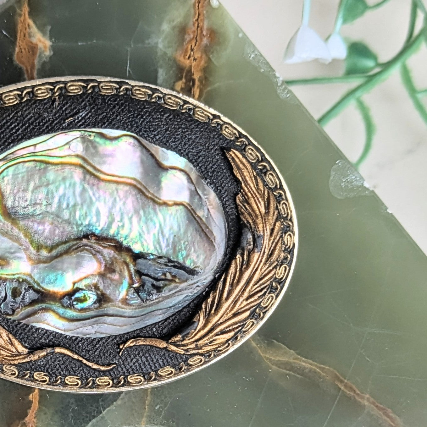 Brooch with shell inlay