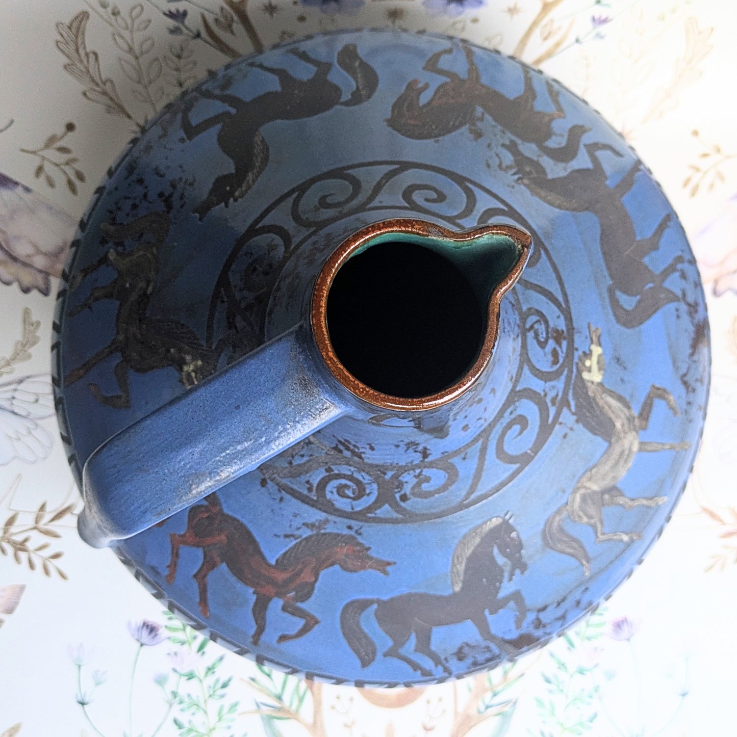Henkelvase von Hans Welling für Ceramano Pergamon WGP in blau