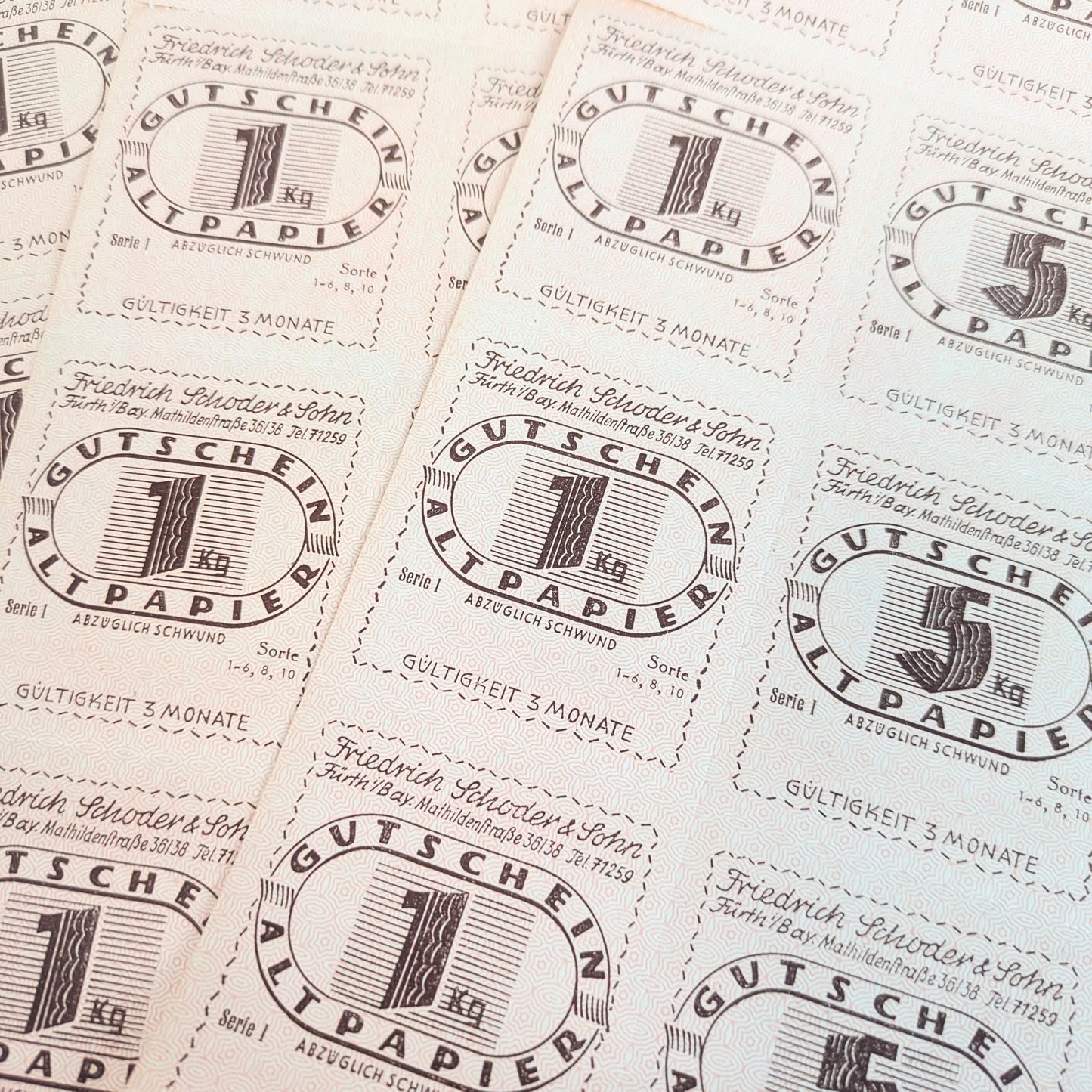 Set of waste paper vouchers 1940s