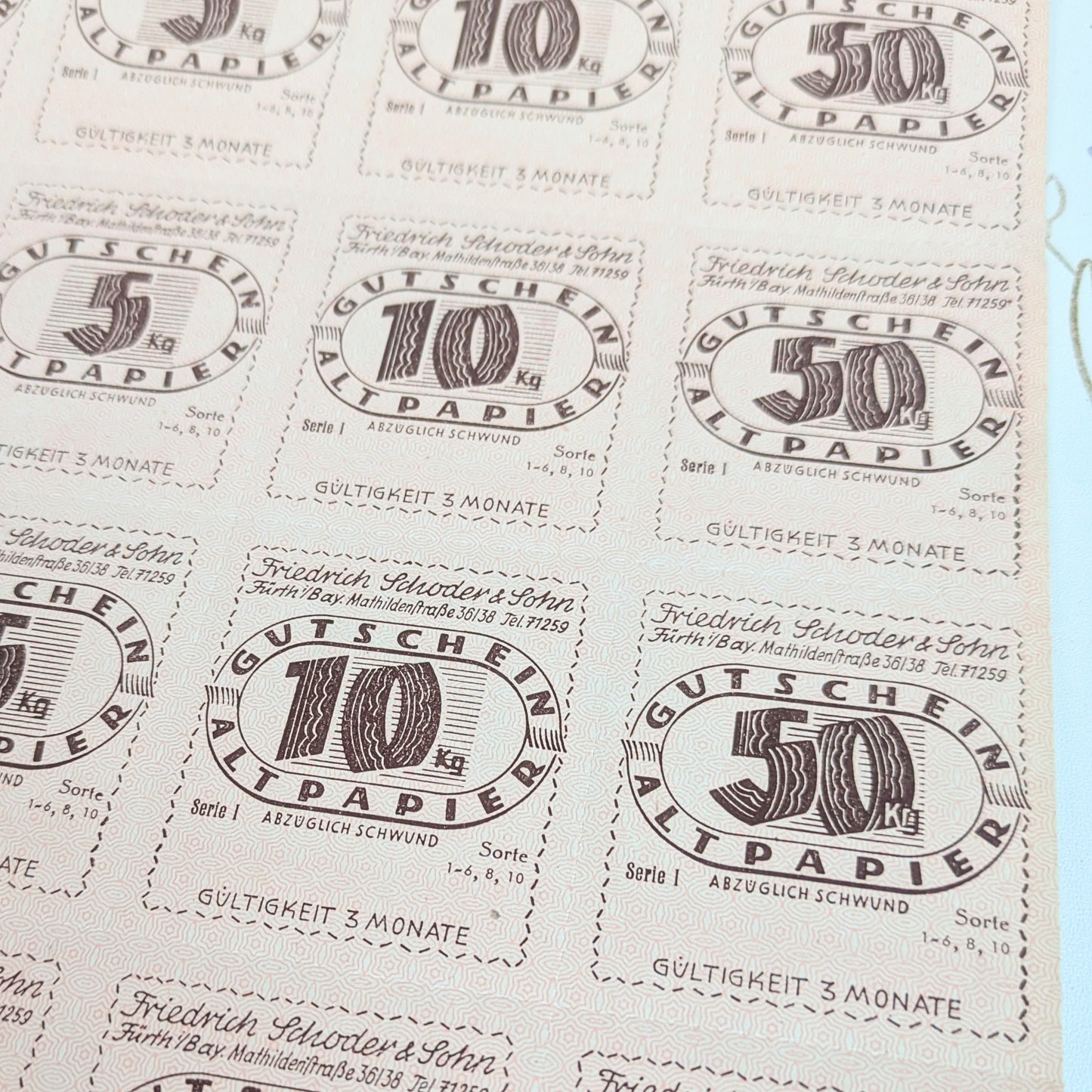 Set of waste paper vouchers 1940s