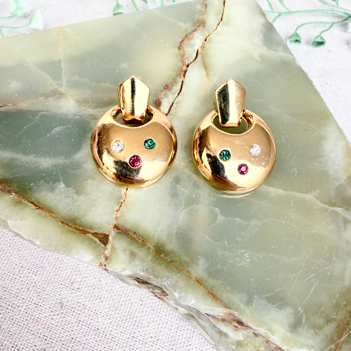 80s Ohrringe gold mit Strass