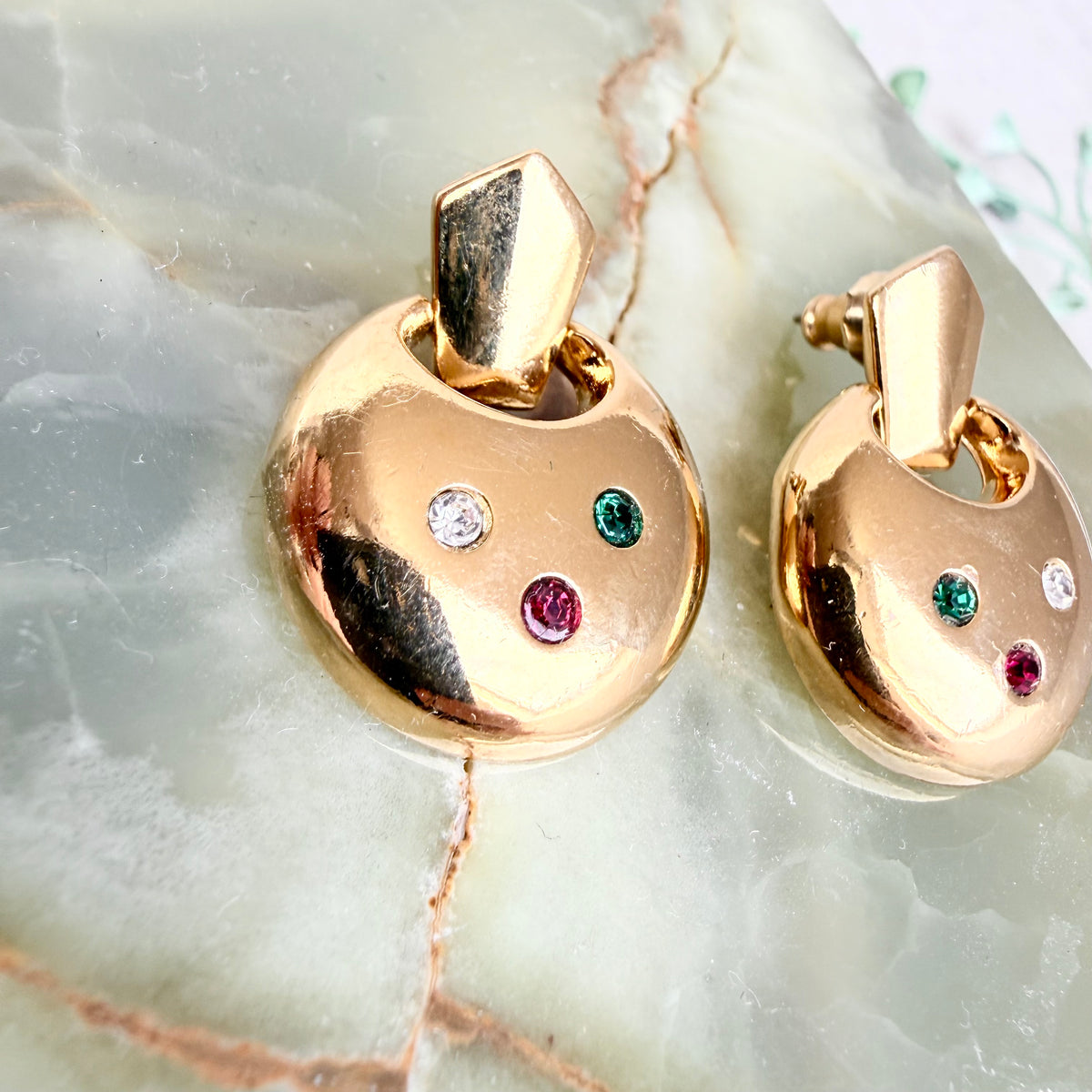 80s Ohrringe gold mit Strass