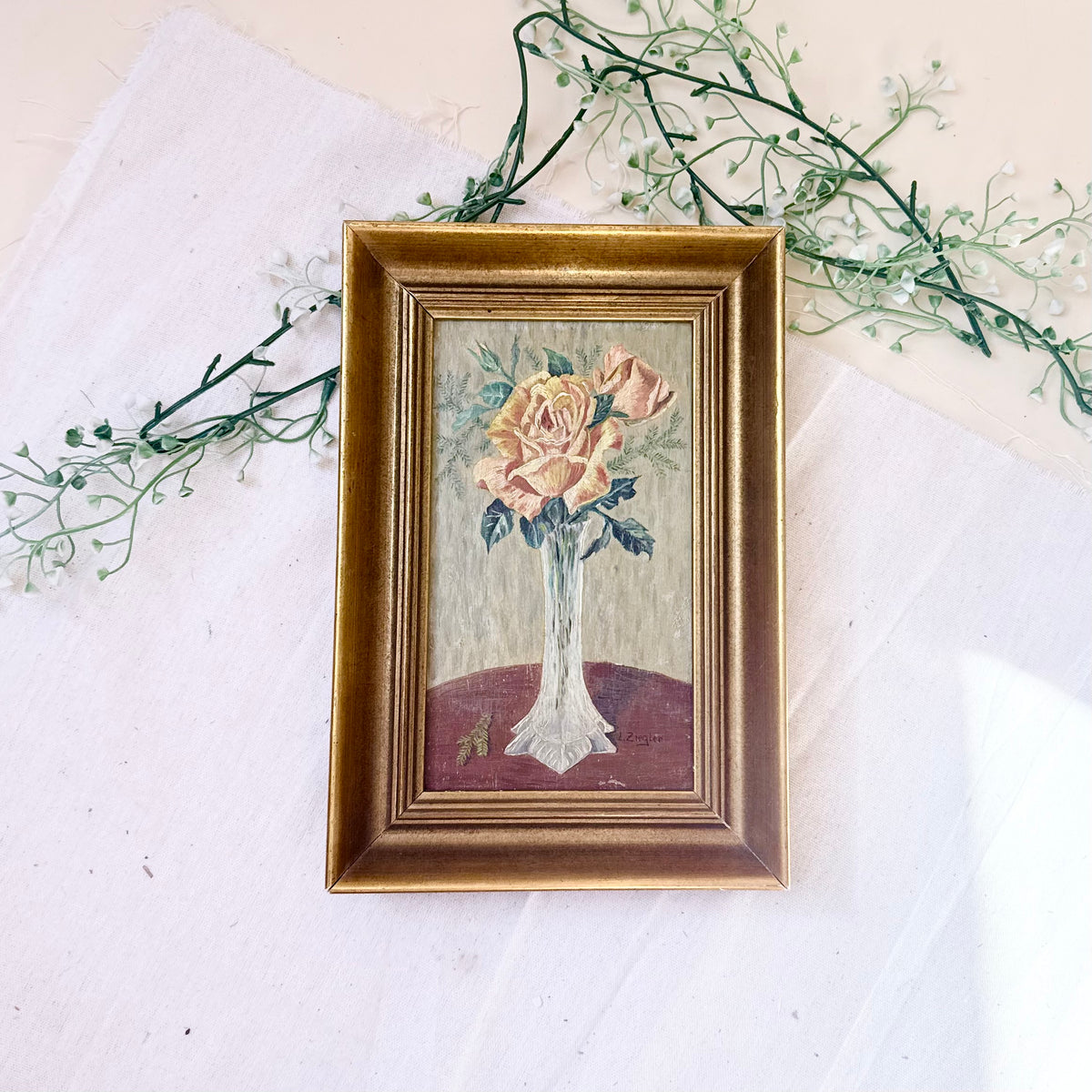 Rosen Ölgemälde in Goldrahmen