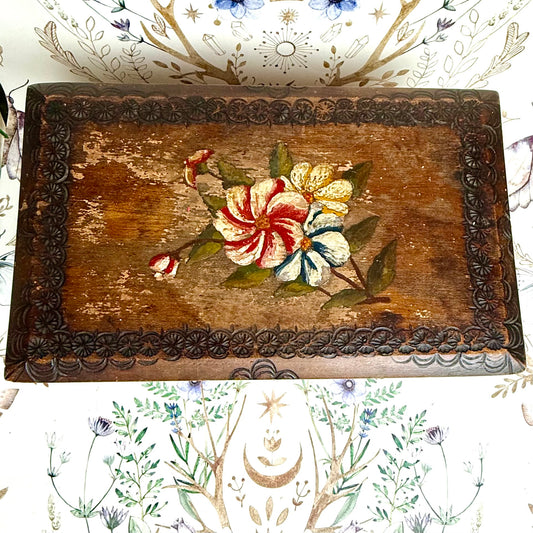 Bemalte Holzbox antik Blumen