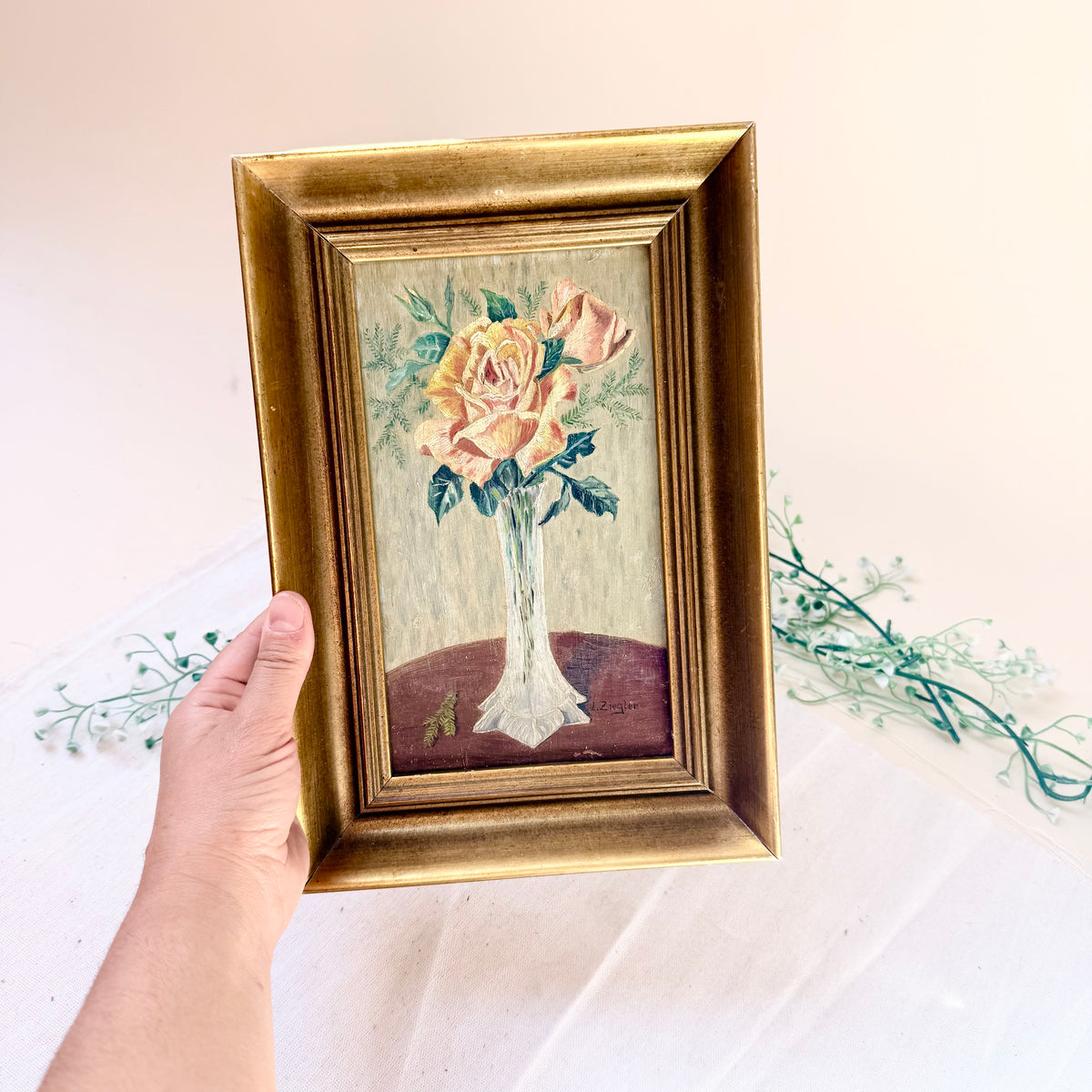 Rosen Ölgemälde in Goldrahmen