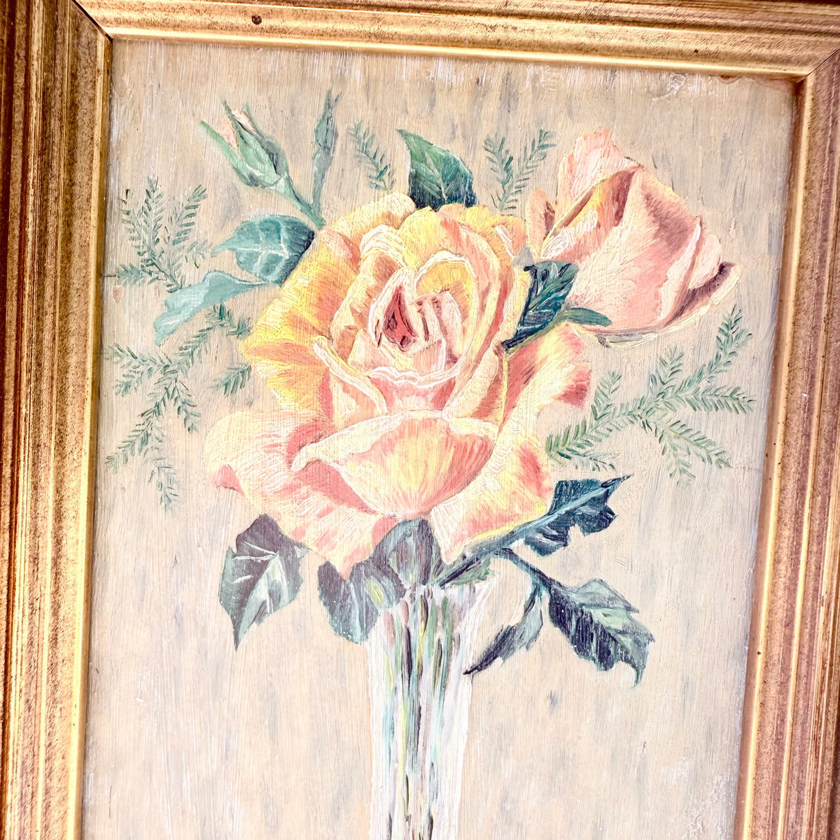 Rosen Ölgemälde in Goldrahmen