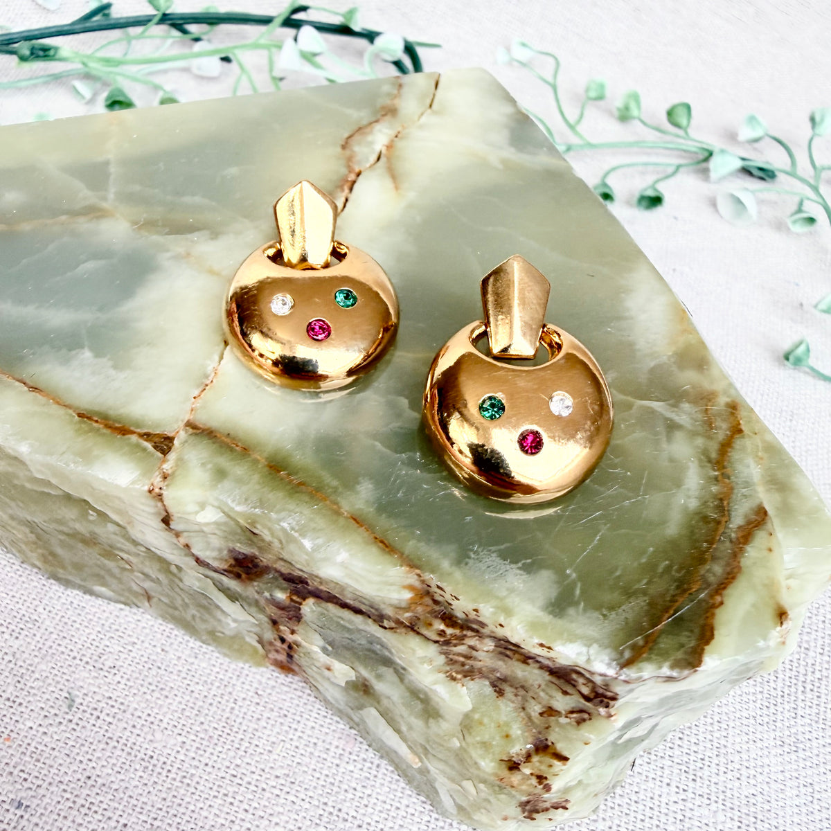 80s Ohrringe gold mit Strass