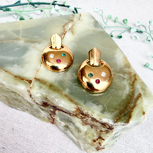 80s Ohrringe gold mit Strass