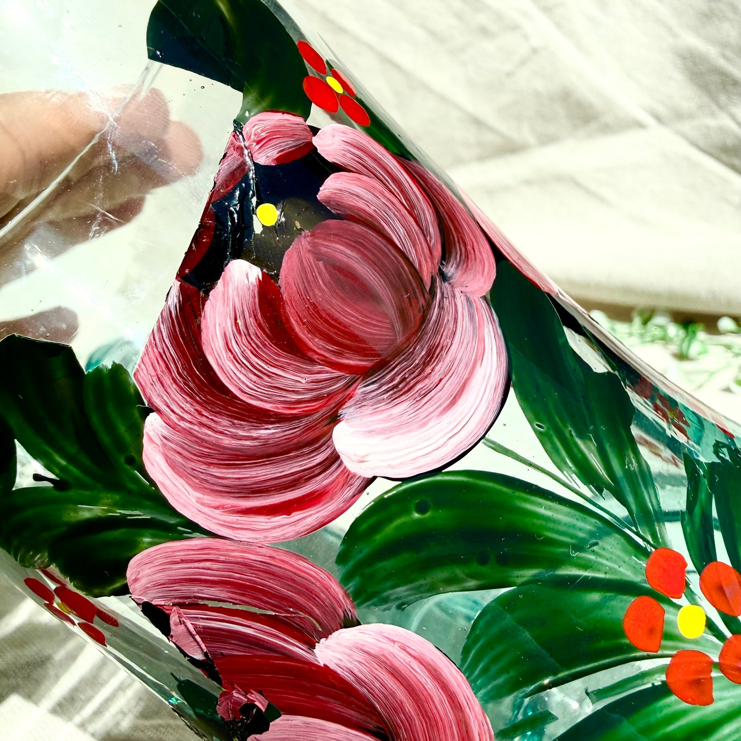 Glaskrug Blumen handbemalt