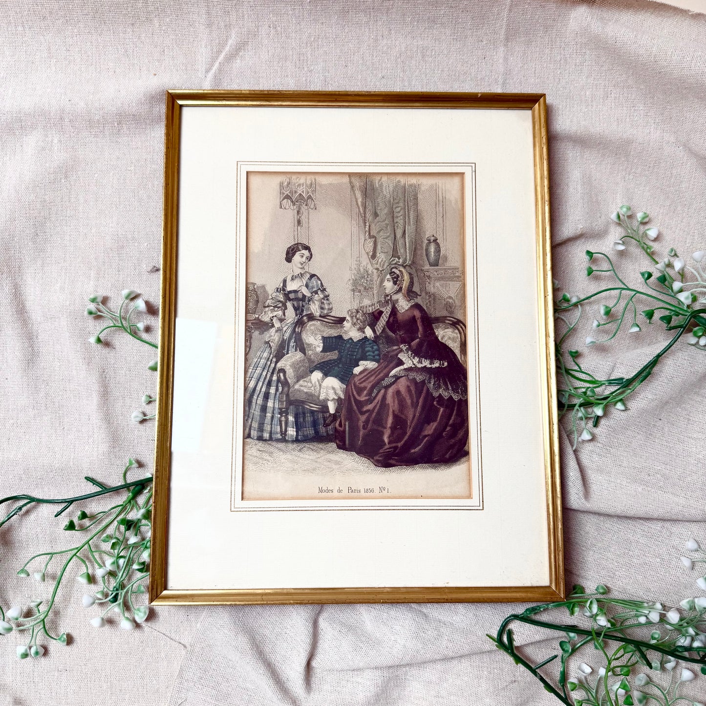 Gerahmte Mode Lithografie 1856