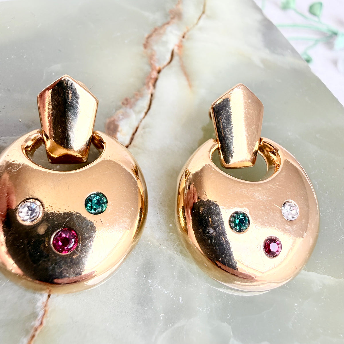 80s Ohrringe gold mit Strass