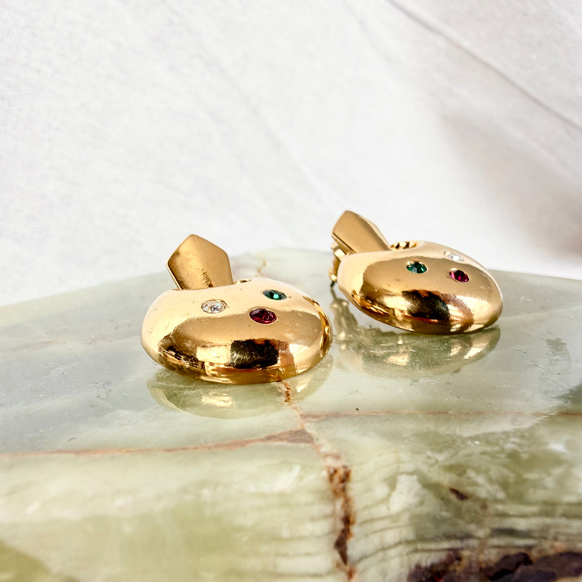 80s Ohrringe gold mit Strass