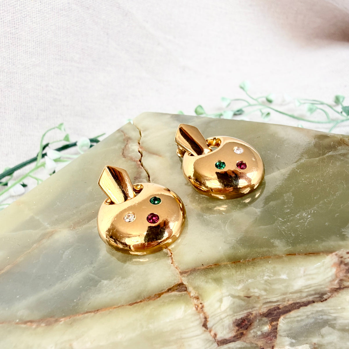 80s Ohrringe gold mit Strass