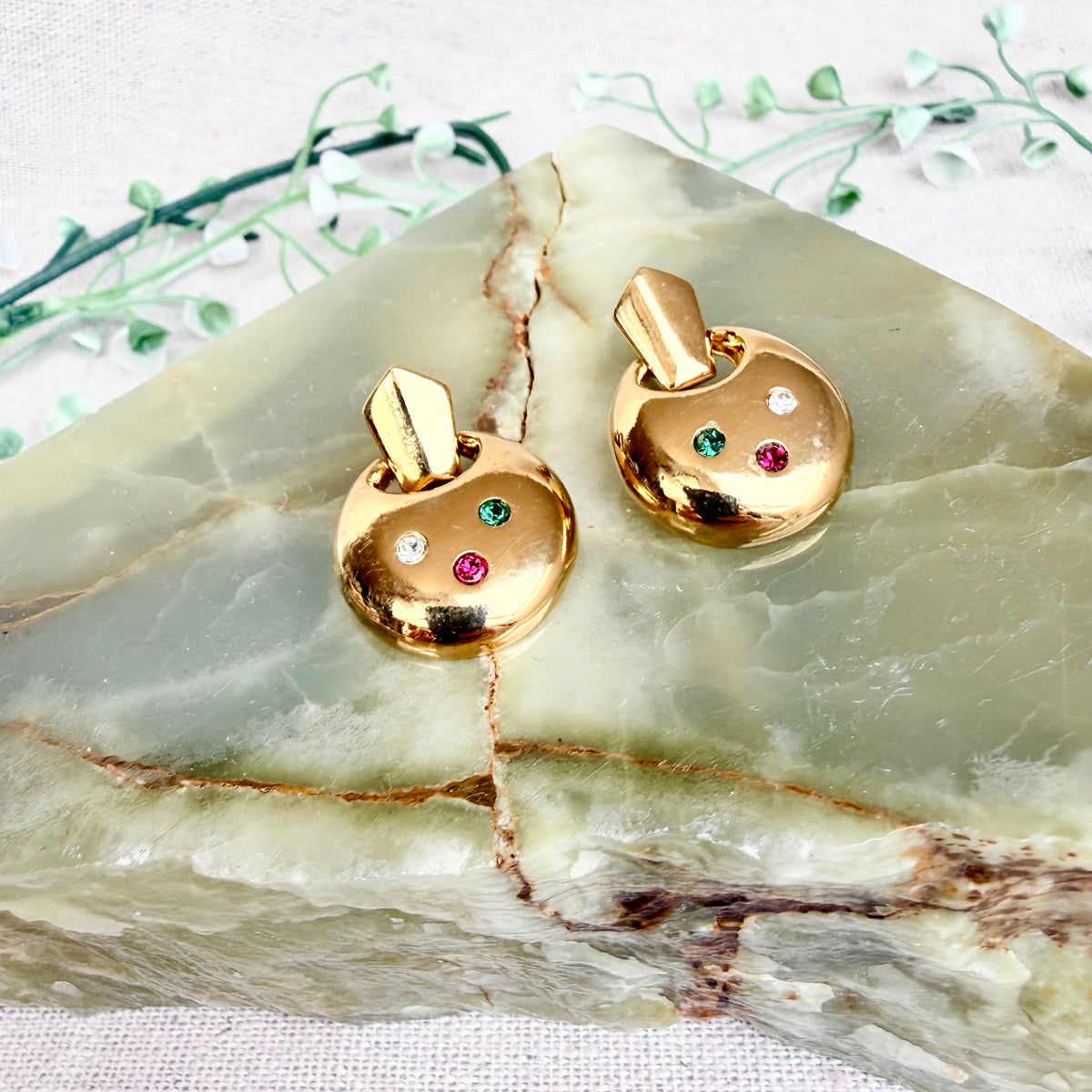 80s Ohrringe gold mit Strass