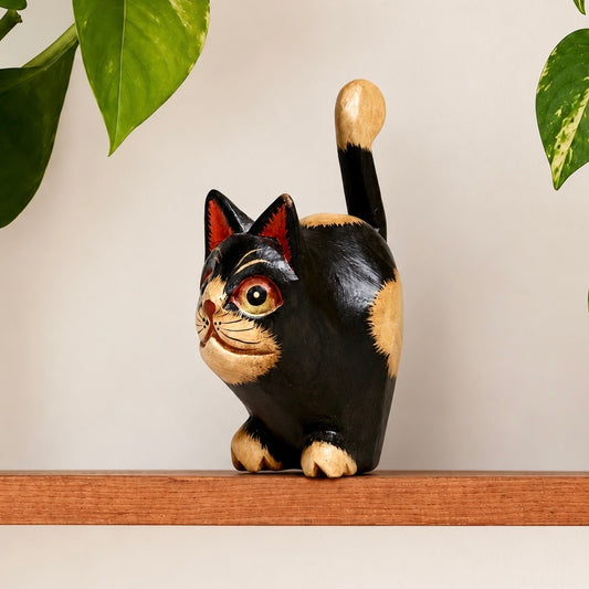 Balinesische Holzfigur Katze klein