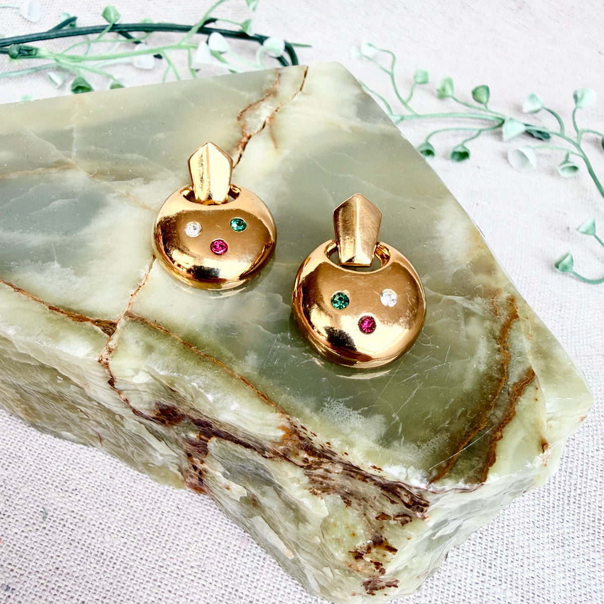 80s Ohrringe gold mit Strass