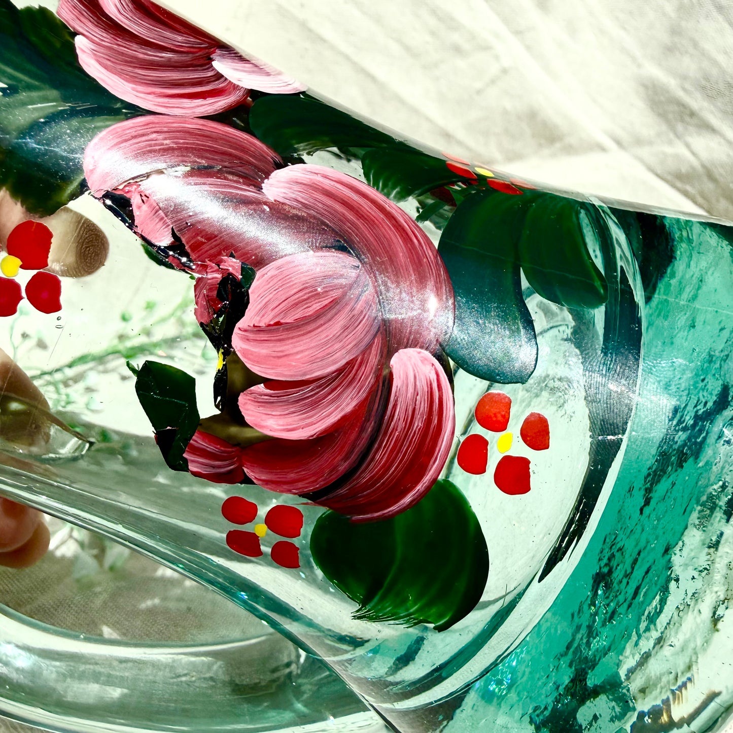 Glaskrug Blumen handbemalt