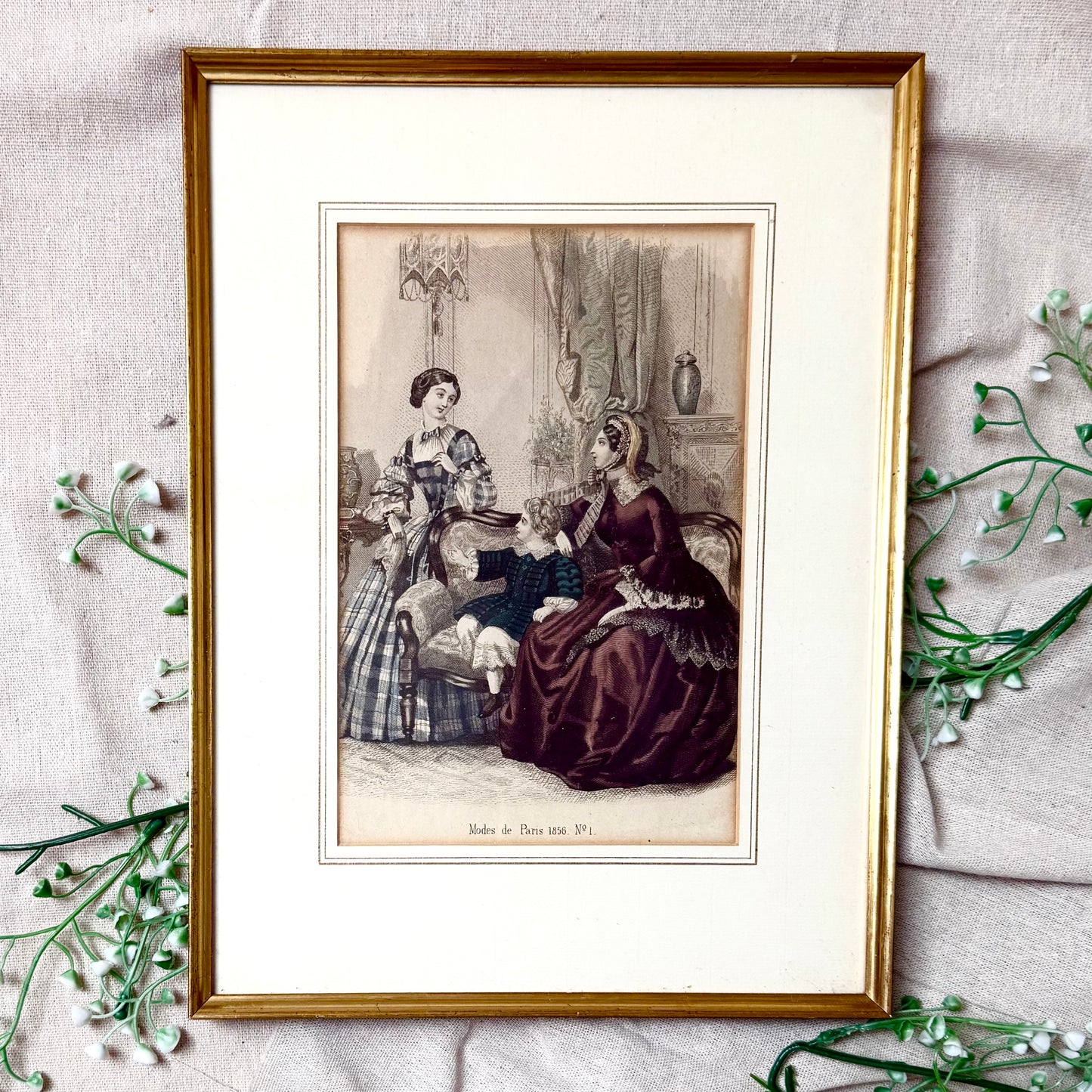 Gerahmte Mode Lithografie 1856