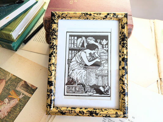Framed bibliophile Ex Libris print in black