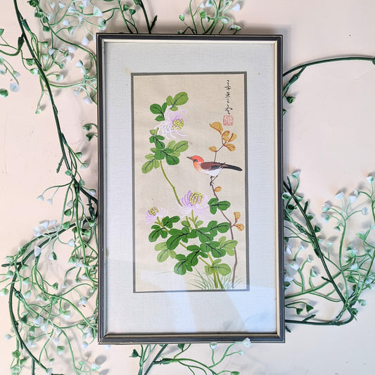 Asian painting bird with chrysanthemums